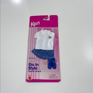 Vintage Ken Go In Style Fashion white polo and Jean shorts  NWT